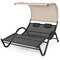 Costway Outdoor Double Chaise Lounge Chair with Sunshade Canopy & Headrest Pillows